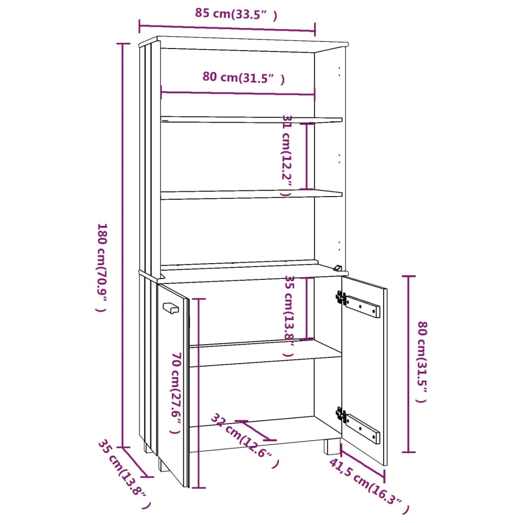 Hoge kast massief grenenhout honingbruin - Griffin Retail