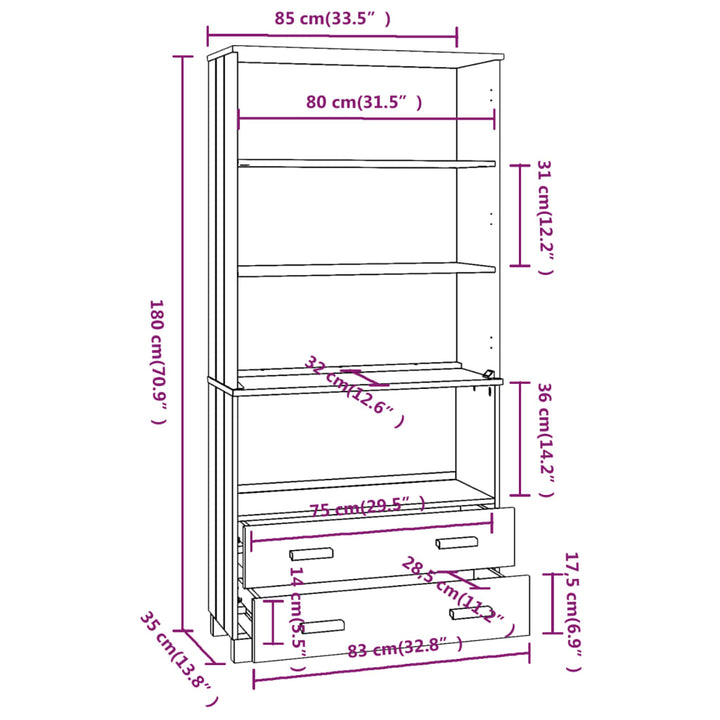 Hoge kast massief grenenhout wit - Griffin Retail