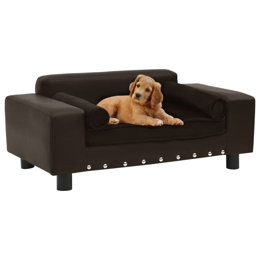 Hondenbank 81x43x31 cm pluche en kunstleer bruin - Griffin Retail