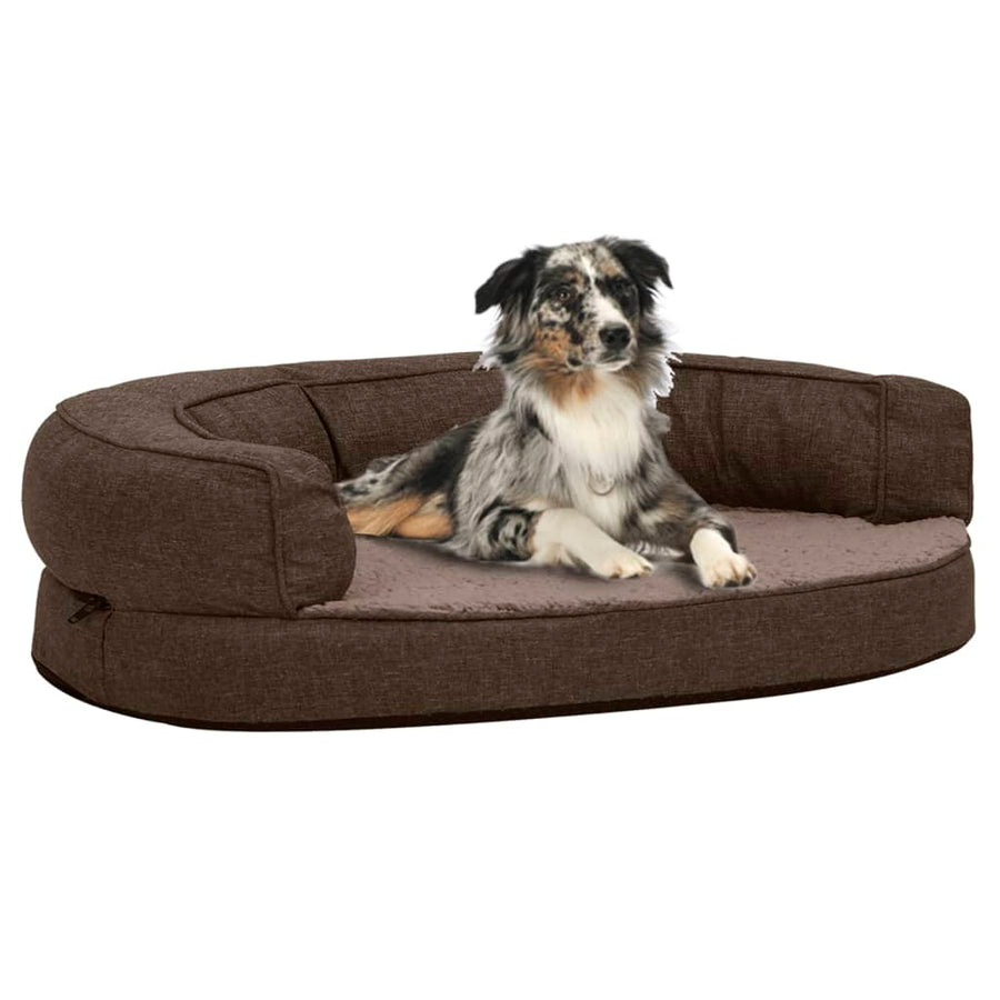 Hondenbed ergonomisch linnen-look 75x53 cm fleece bruin - Griffin Retail