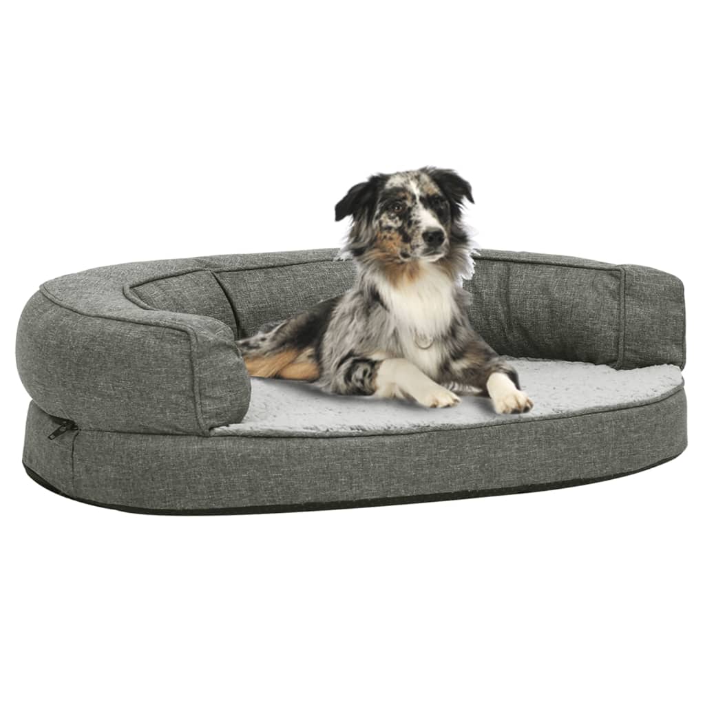 Hondenbed ergonomisch linnen-look 75x53 cm fleece grijs - Griffin Retail
