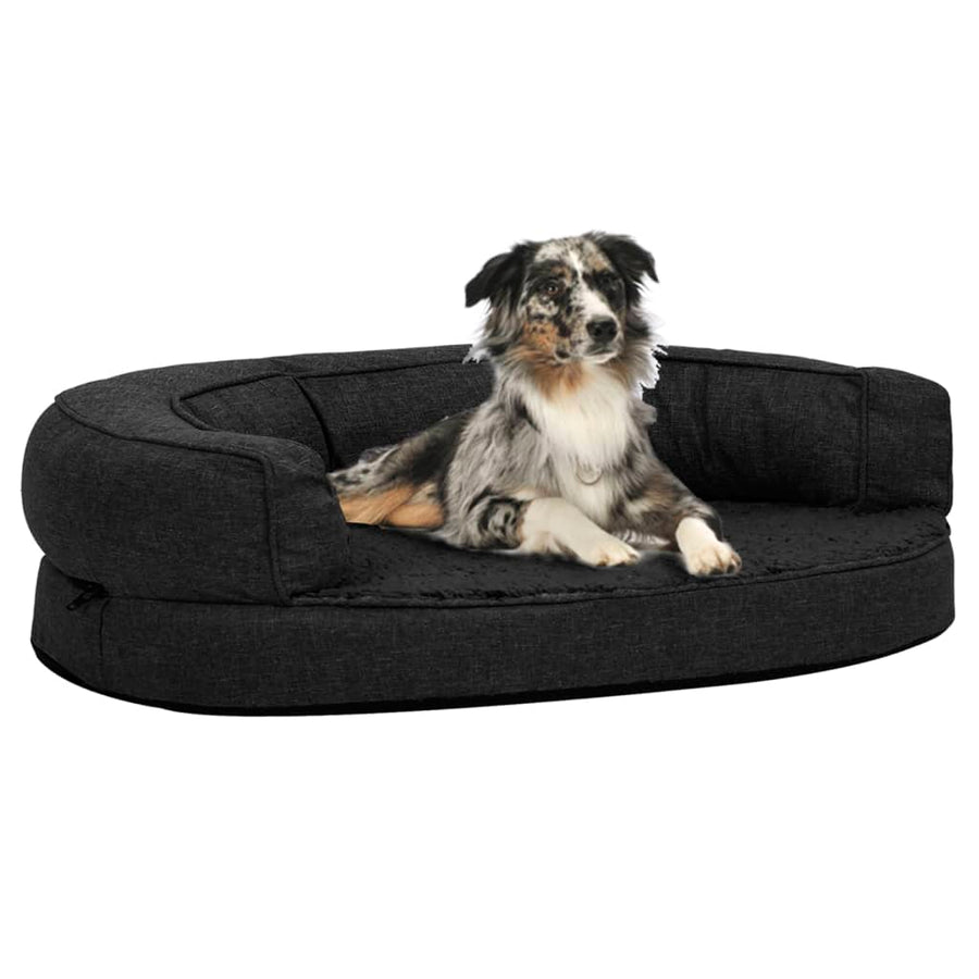 Hondenbed ergonomisch linnen-look 75x53 cm fleece zwart - Griffin Retail