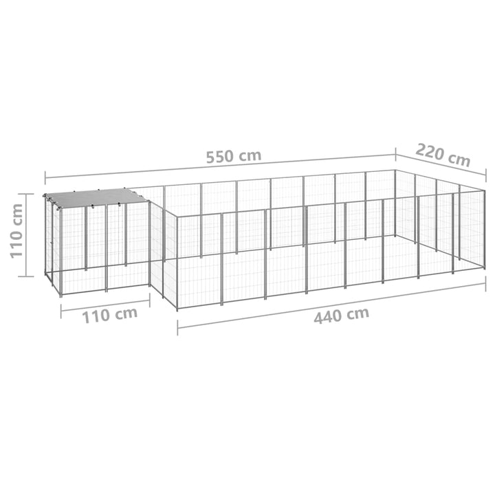 Hondenkennel 10,89 m² staal zilverkleurig - Griffin Retail