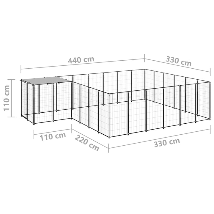 Hondenkennel 12,1 m² staal zwart - Griffin Retail