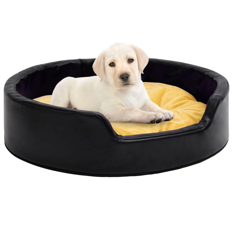Hondenmand 99x89x21 cm pluche en kunstleer zwart en geel - Griffin Retail