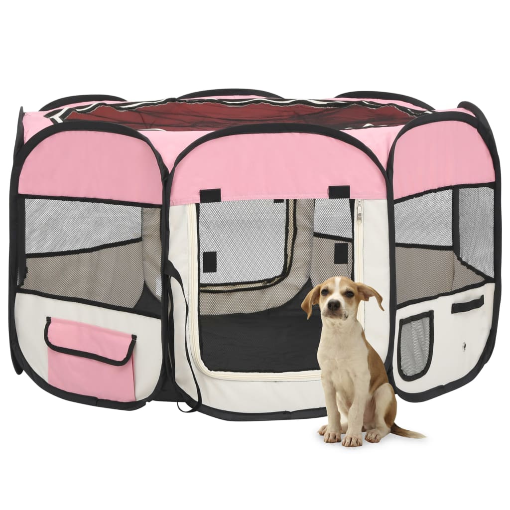 Hondenren inklapbaar met draagtas 110x110x58 cm roze - Griffin Retail
