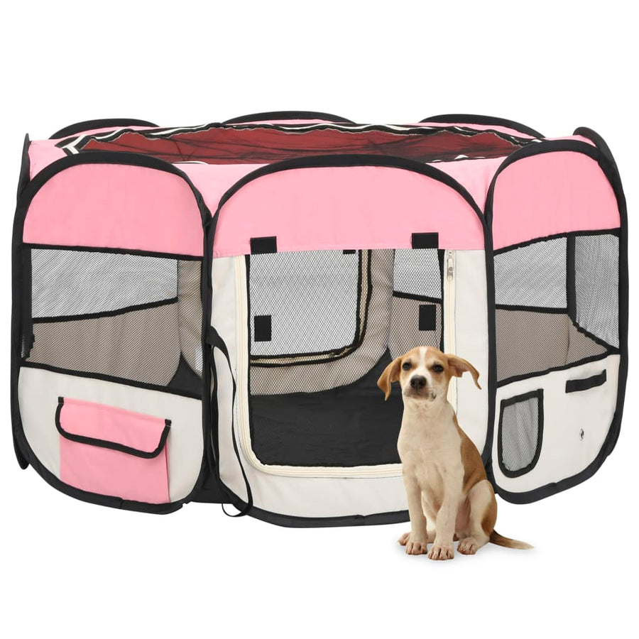 Hondenren inklapbaar met draagtas 110x110x58 cm roze - Griffin Retail