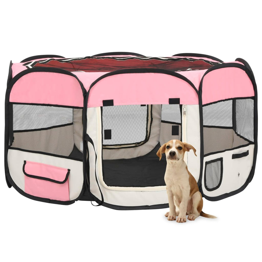 Hondenren inklapbaar met draagtas 125x125x61 cm roze - Griffin Retail