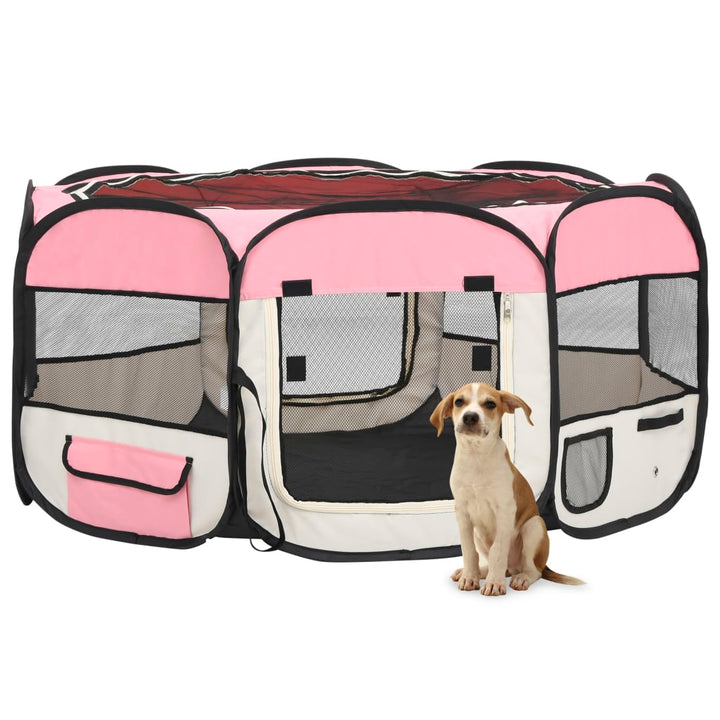 Hondenren inklapbaar met draagtas 145x145x61 cm roze - Griffin Retail