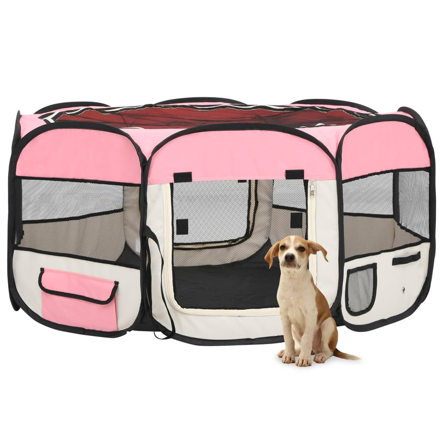 Hondenren inklapbaar met draagtas 145x145x61 cm roze - Griffin Retail