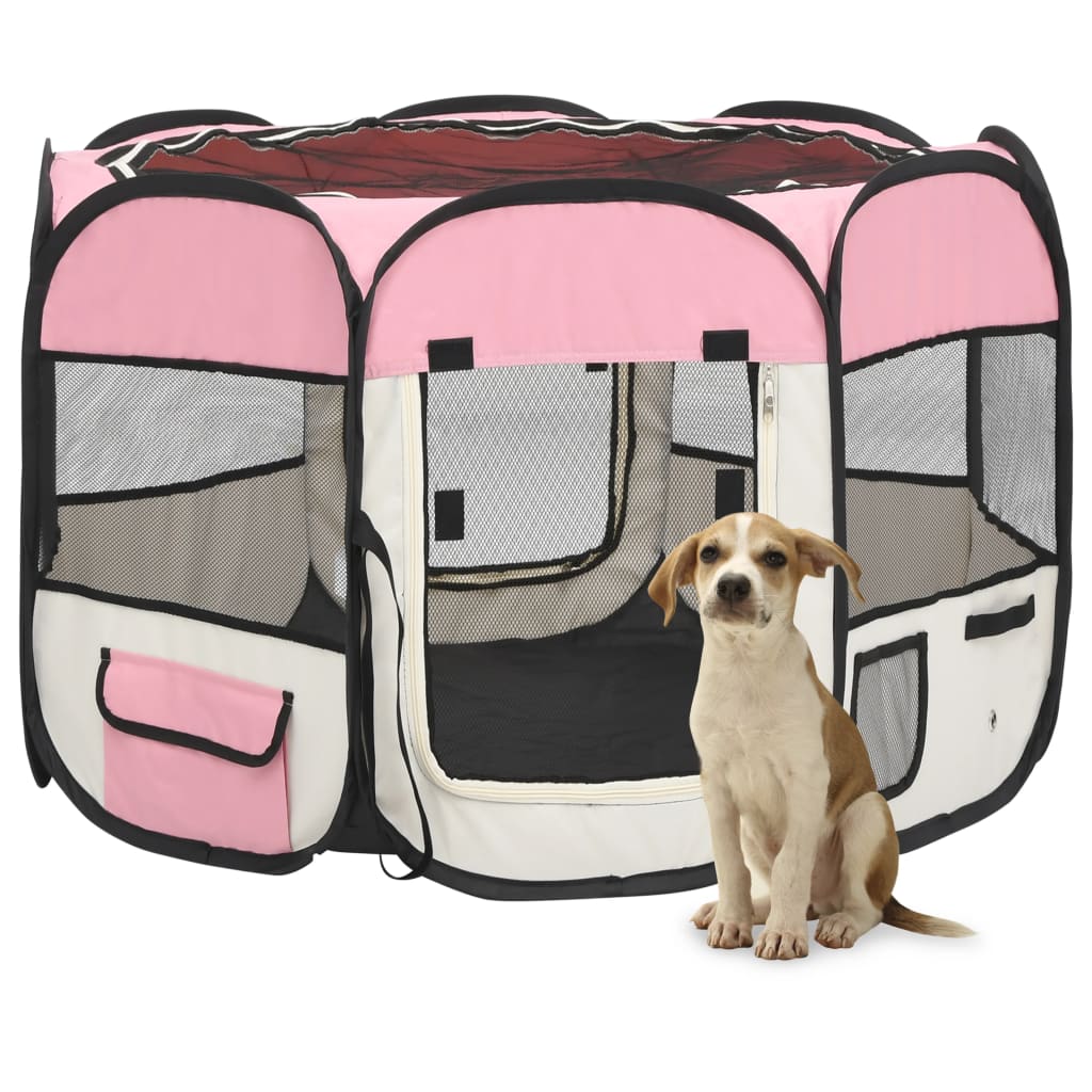 Hondenren inklapbaar met draagtas 90x90x58 cm roze - Griffin Retail