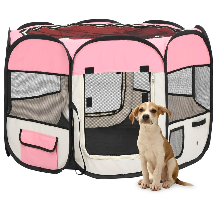 Hondenren inklapbaar met draagtas 90x90x58 cm roze - Griffin Retail