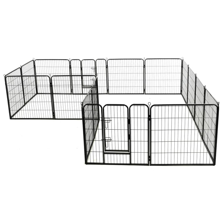 Hondenren met 16 panelen 80x80 cm staal zwart - Griffin Retail