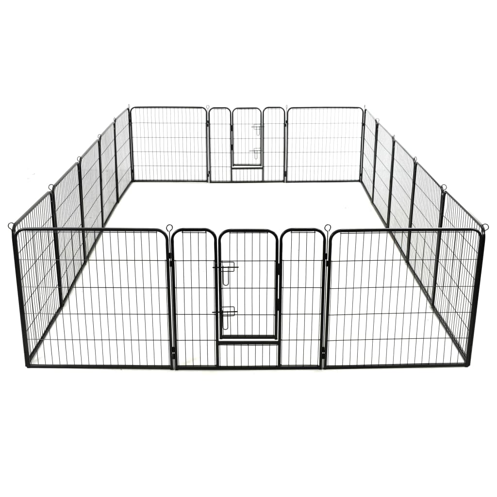 Hondenren met 16 panelen 80x80 cm staal zwart - Griffin Retail