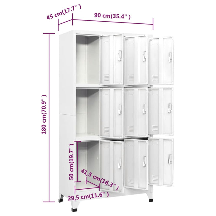 Lockerkast met 9 vakken 90x45x180 cm staal grijs