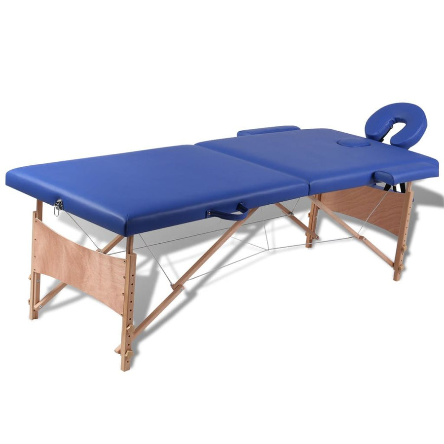 Inklapbare massagetafel 2 zones met houten frame (blauw) - Griffin Retail