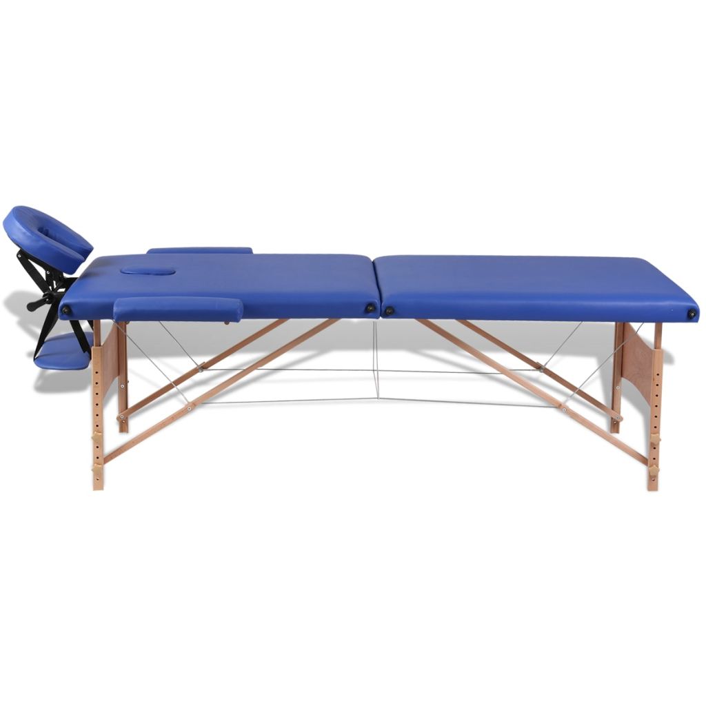 Inklapbare massagetafel 2 zones met houten frame (blauw) - Griffin Retail