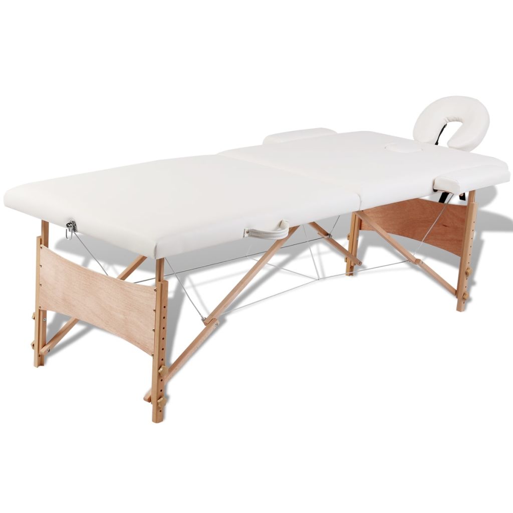 Inklapbare massagetafel 2 zones met houten frame (creme) - Griffin Retail