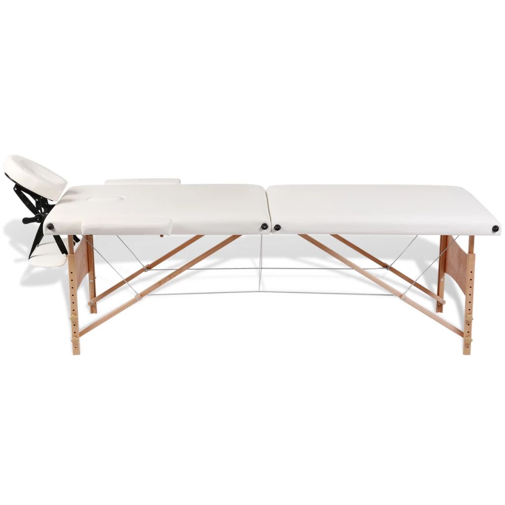 Inklapbare massagetafel 2 zones met houten frame (creme) - Griffin Retail