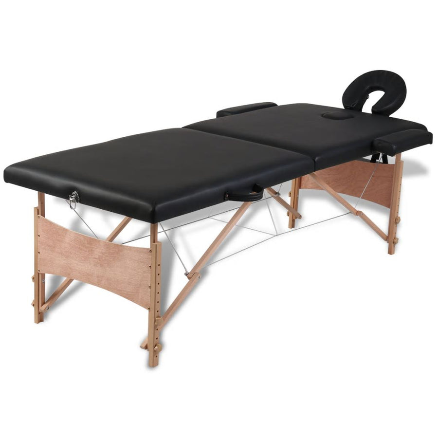 Inklapbare massagetafel 2 zones met houten frame (zwart) - Griffin Retail