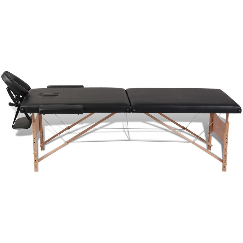 Inklapbare massagetafel 2 zones met houten frame (zwart) - Griffin Retail