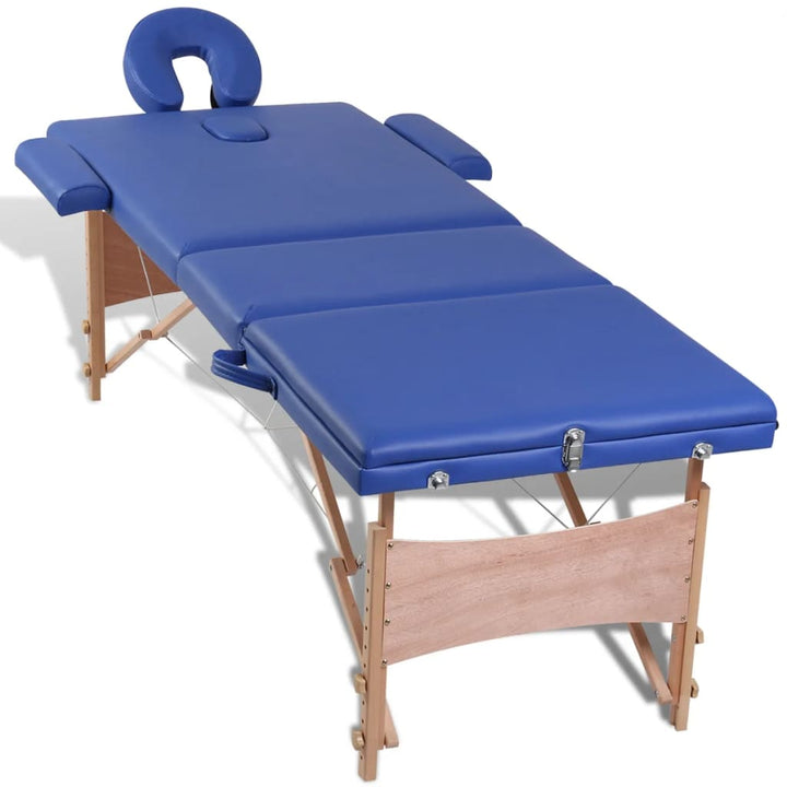 Inklapbare massagetafel 3 zones met houten frame (blauw) - Griffin Retail