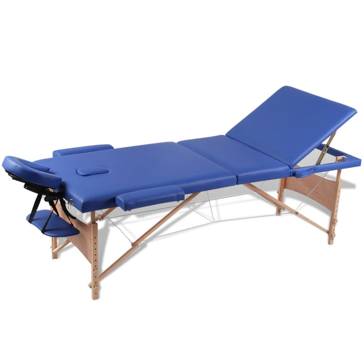 Inklapbare massagetafel 3 zones met houten frame (blauw) - Griffin Retail