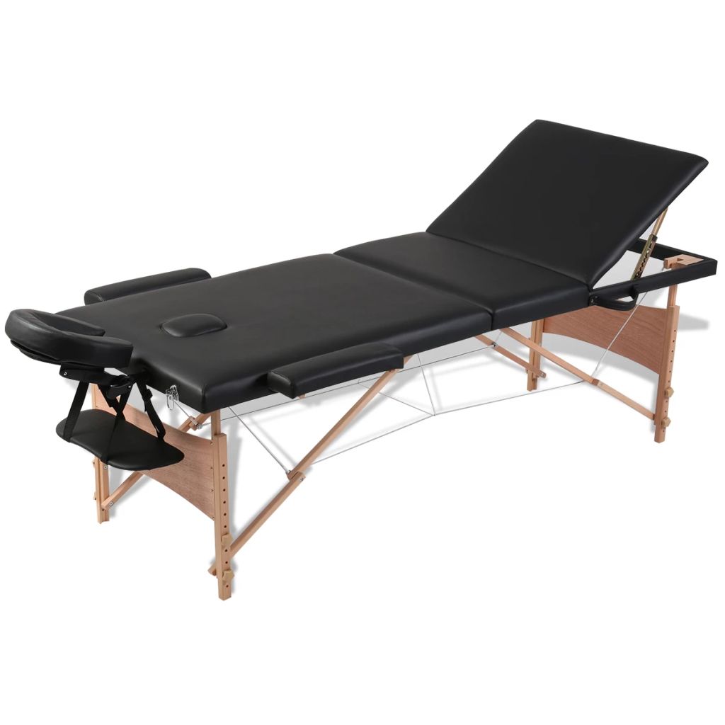 Inklapbare massagetafel 3 zones met houten frame (zwart) - Griffin Retail