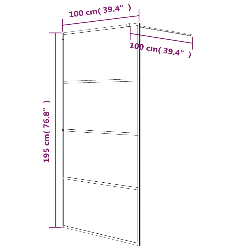 Inloopdouchewand 100x195 cm mat ESG-glas zwart - Griffin Retail