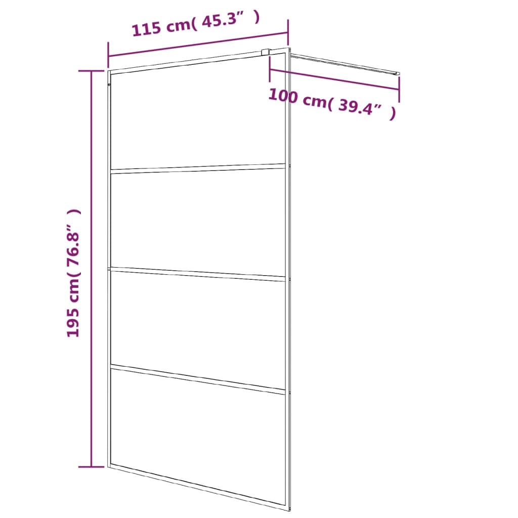 Inloopdouchewand 115x195 cm mat ESG-glas zwart - Griffin Retail