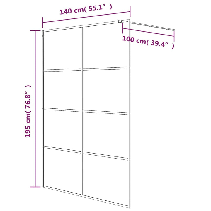 Inloopdouchewand 140x195 cm halfmat ESG-glas zwart - Griffin Retail