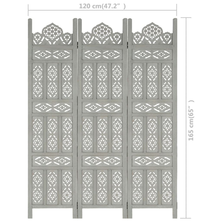 Kamerscherm 3 panelen handgesneden 120x165 cm mangohout grijs - Griffin Retail