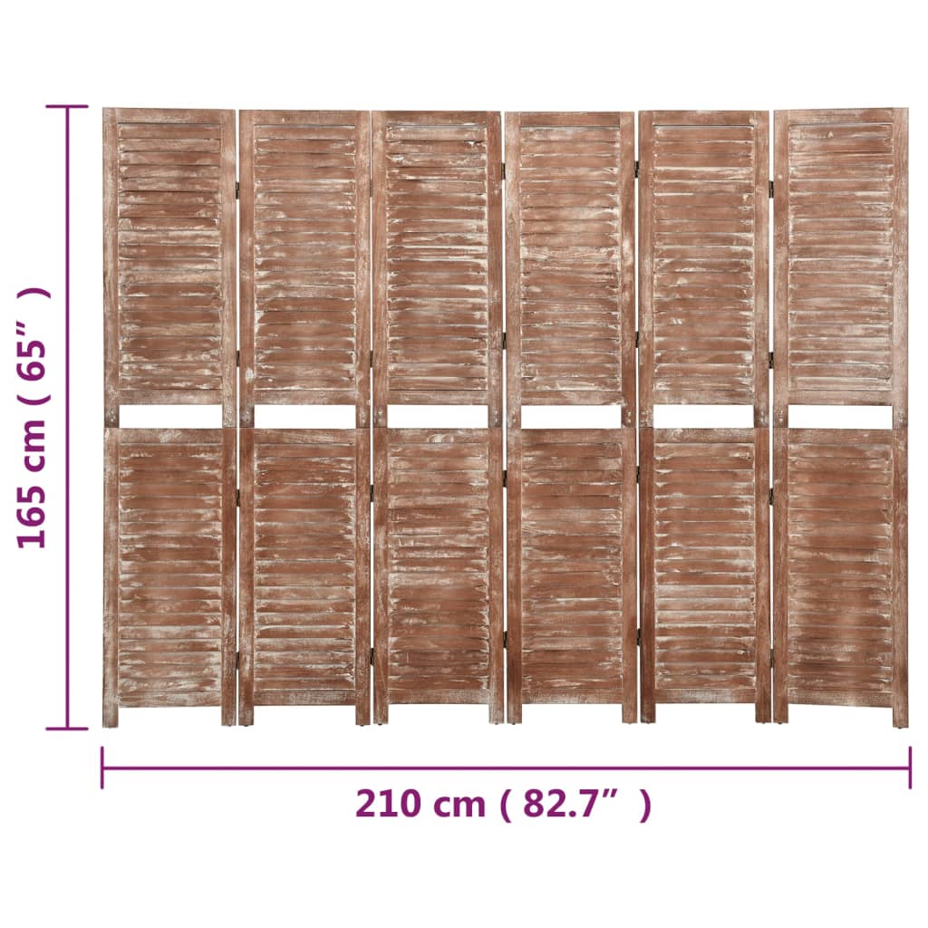 Kamerscherm 6 panelen 210x165 cm massief paulowniahout bruin - Griffin Retail