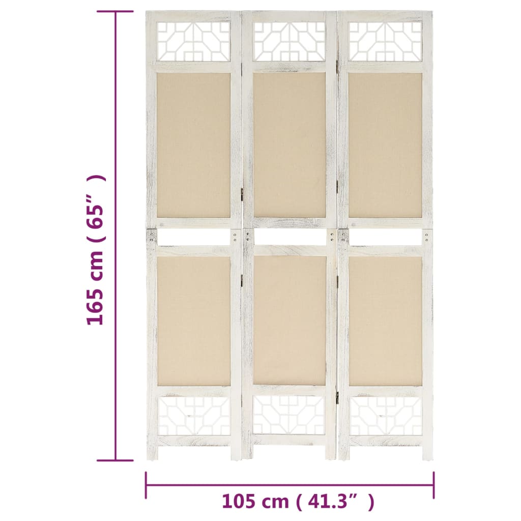 Kamerscherm met 3 panelen 105x165 cm stof crèmekleurig - Griffin Retail