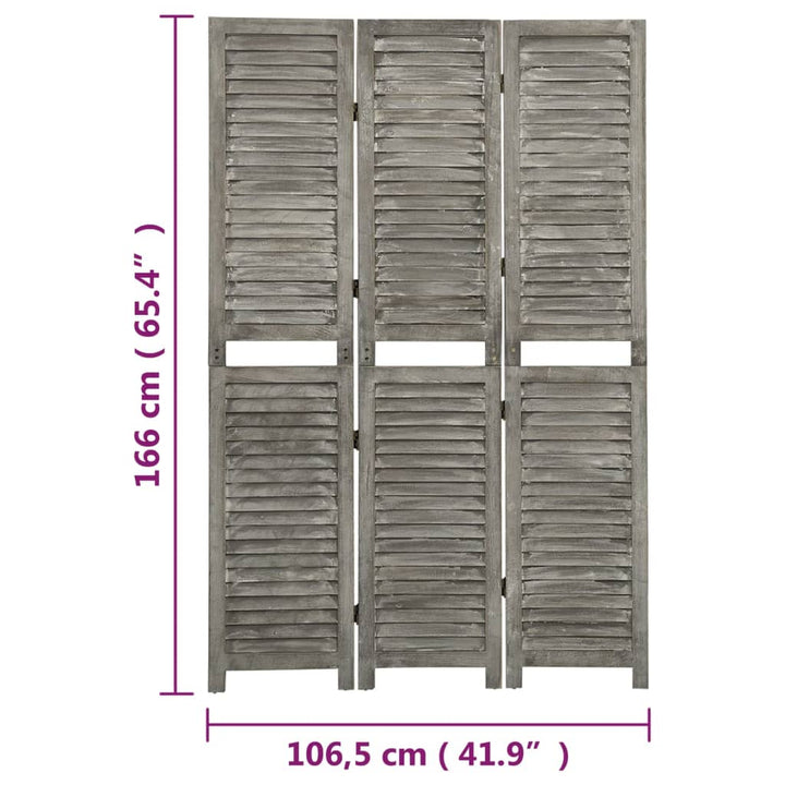 Kamerscherm met 3 panelen 106,5x166 cm massief hout grijs - Griffin Retail