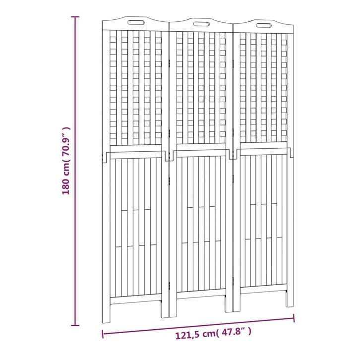 Kamerscherm met 3 panelen 121,5x2x180 cm massief acaciahout - Griffin Retail