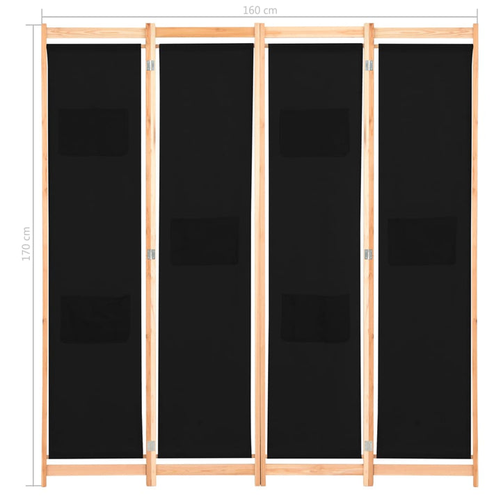 Kamerscherm met 4 panelen 160x170x4 cm stof zwart - Griffin Retail