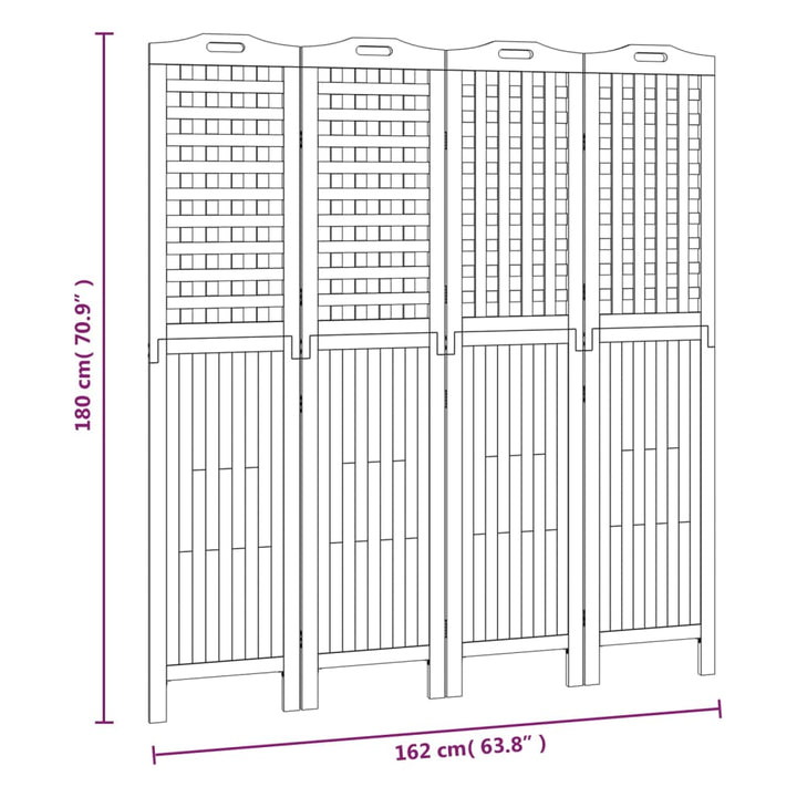 Kamerscherm met 4 panelen 162x2x180 cm massief acaciahout - Griffin Retail