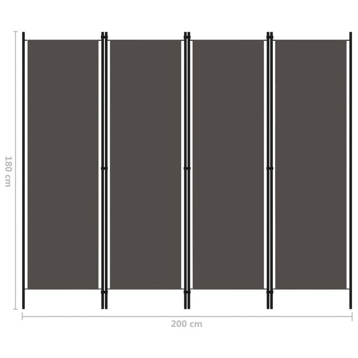 Kamerscherm met 4 panelen 200x180 cm antraciet - Griffin Retail