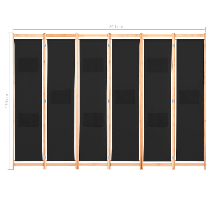 Kamerscherm met 6 panelen 240x170x4 cm stof zwart - Griffin Retail