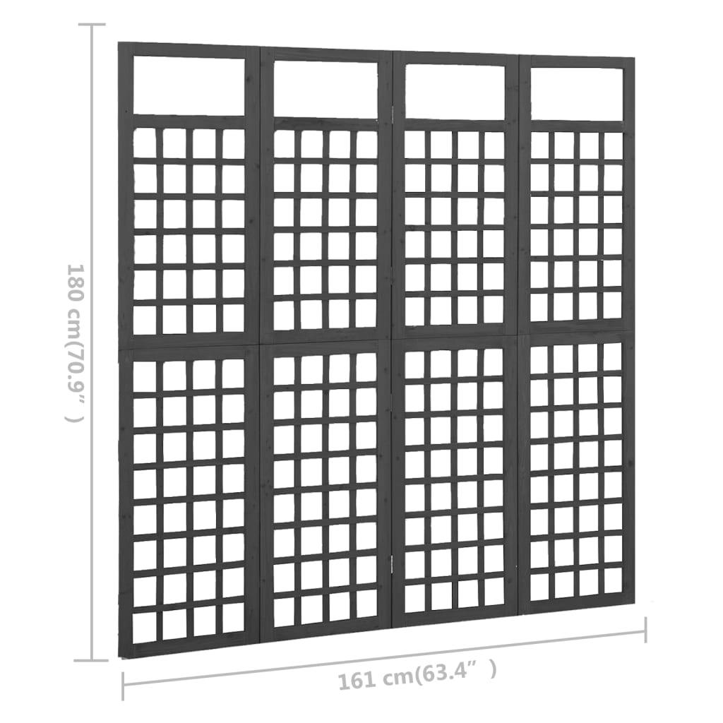 Kamerscherm/trellis met 4 panelen161x180 cm vurenhout zwart - Griffin Retail
