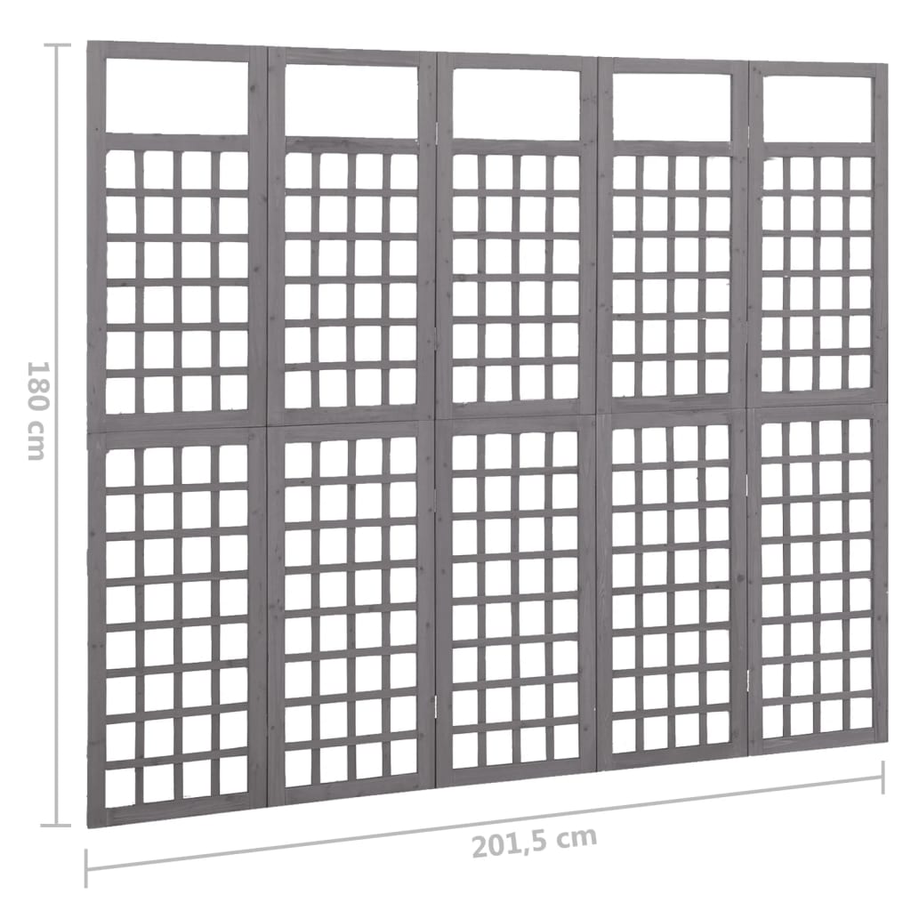 Kamerscherm/trellis met 5 panelen 201,5x180 cm vurenhout grijs - Griffin Retail