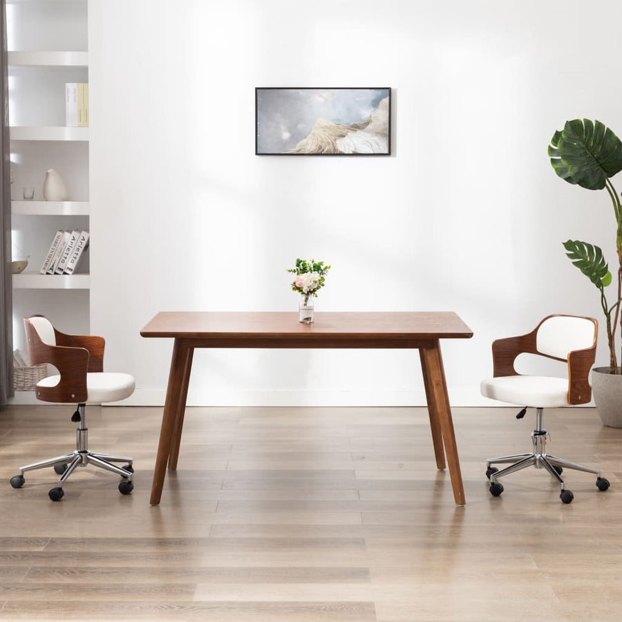 Kantoorstoel draaibaar gebogen hout en kunstleer wit - Griffin Retail