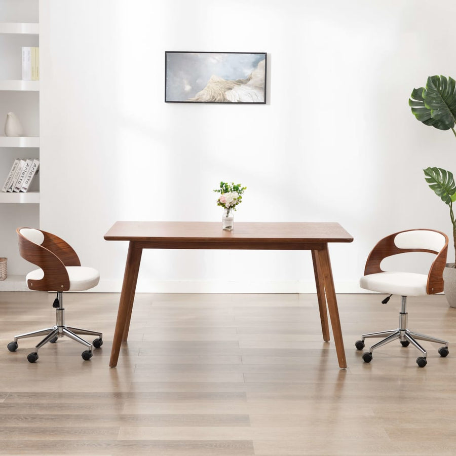 Kantoorstoel draaibaar gebogen hout en kunstleer wit - Griffin Retail