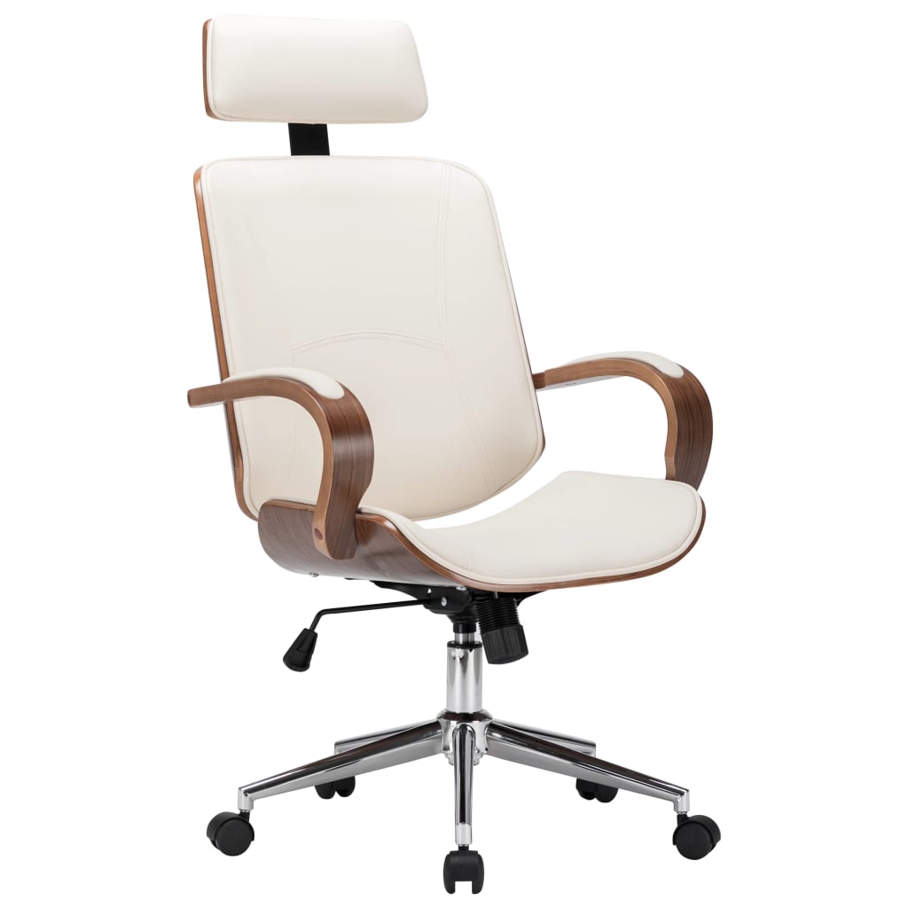 Kantoorstoel draaibaar met hoofdsteun kunstleer en hout crème - Griffin Retail
