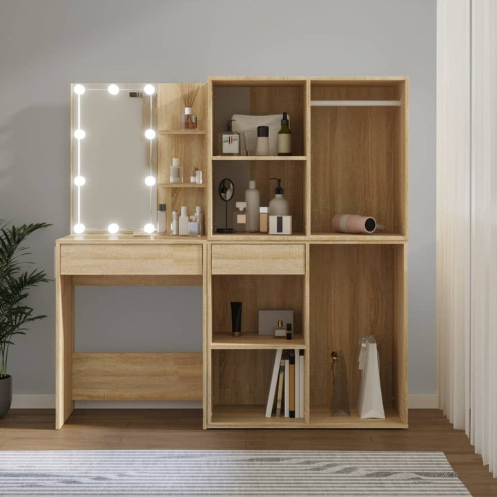 Kaptafel met 2kastjes en LED's bewerkt hout sonoma eikenkleurig - Griffin Retail