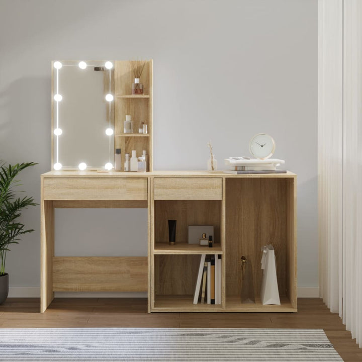 Kaptafel met kastje en LED's bewerkt hout sonoma eikenkleurig - Griffin Retail