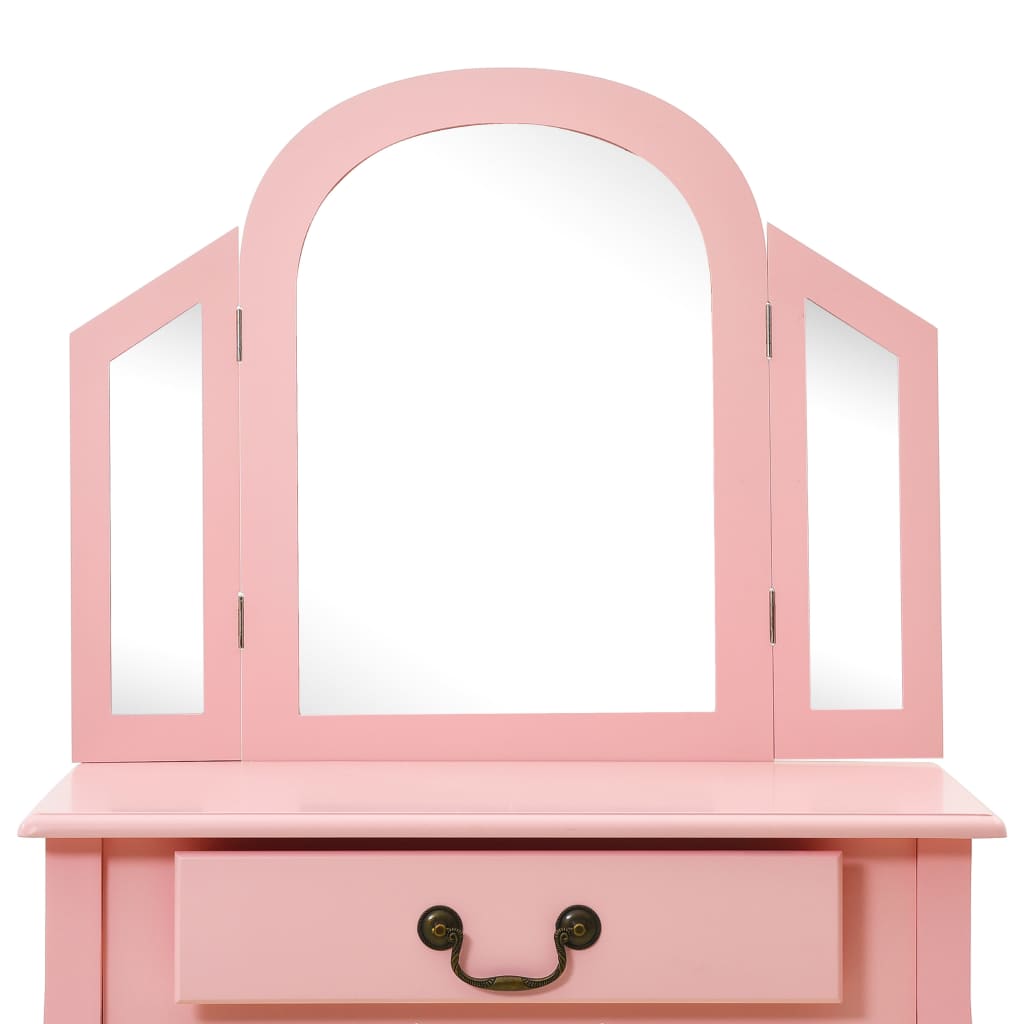 Kaptafel met kruk 65x36x128 cm paulowniahout MDF roze - Griffin Retail