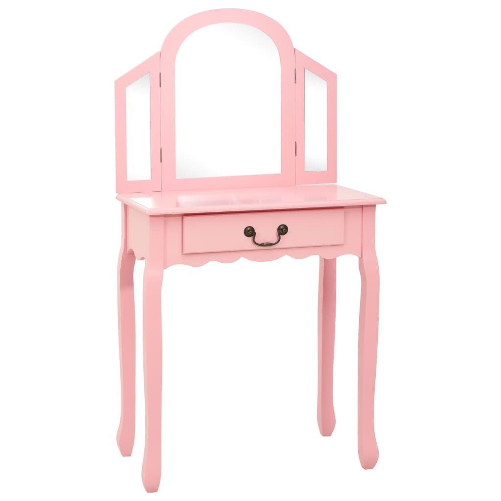 Kaptafel met kruk 65x36x128 cm paulowniahout MDF roze - Griffin Retail