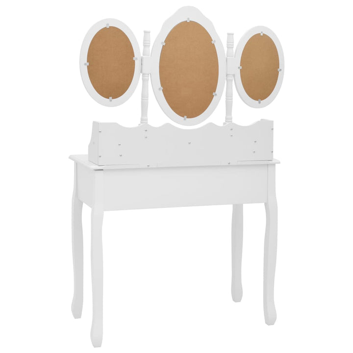 Kaptafel met kruk en drievoudige spiegel wit - Griffin Retail